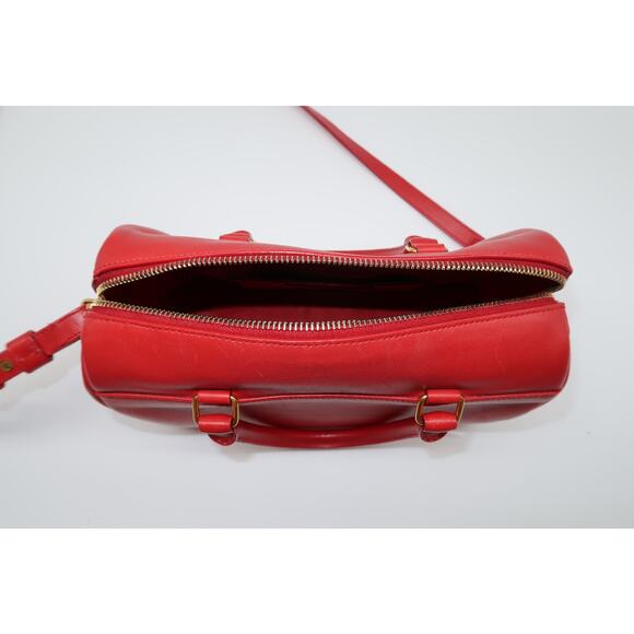 Saint Laurent Leather Logo Accent Classic Duffle Bag Red - Picture 9 of 13